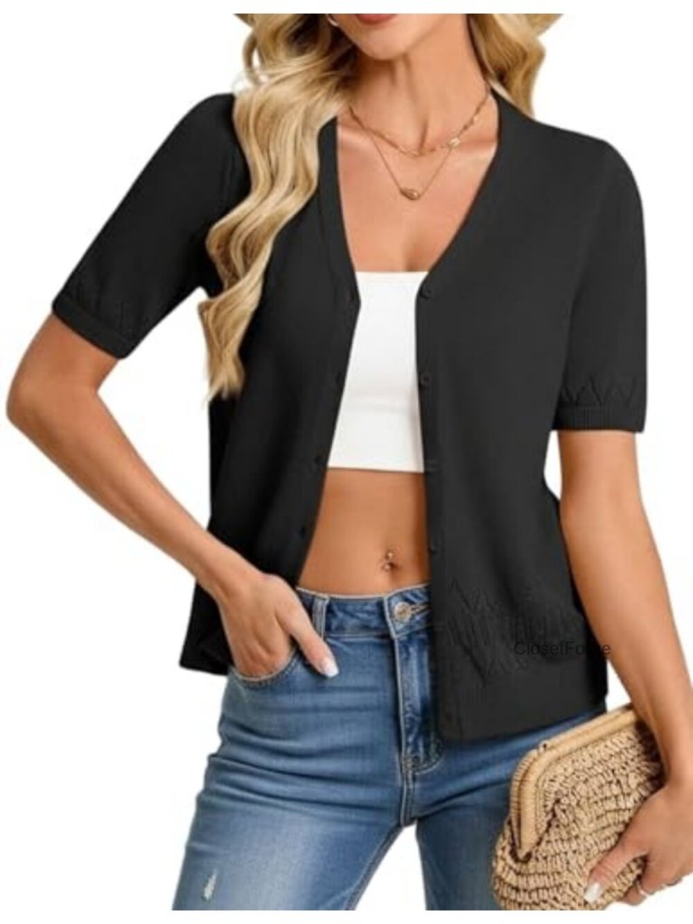 Women's Short Sleeve Cardigan V-Neck Button Up Lightweight Cotton Knit Sweater